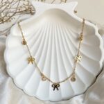 Anti-tarnish trendy bow charm necklace – minimal waterproof jewellery for women.