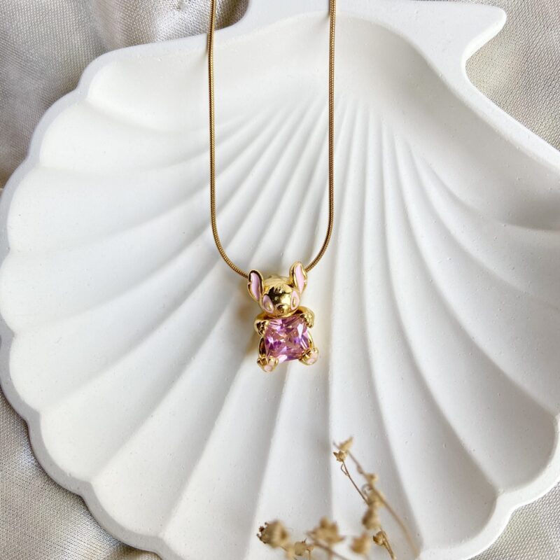 Anti-tarnish trendy labubu pendant necklace – cute waterproof jewellery for women.