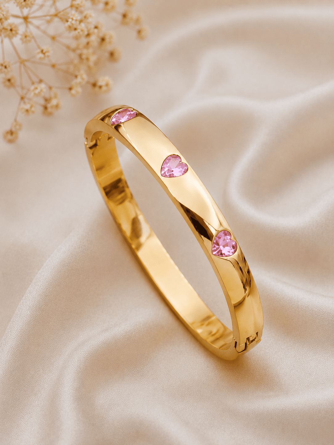 Pink Heart Studded Kada Bracelet