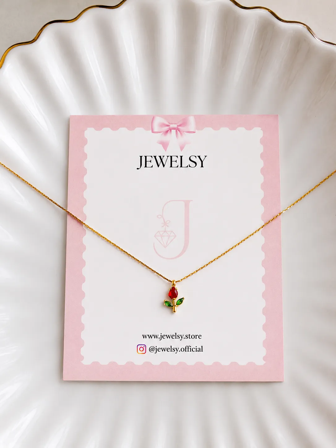 Minimal Tulip Pendant Necklace - Red2